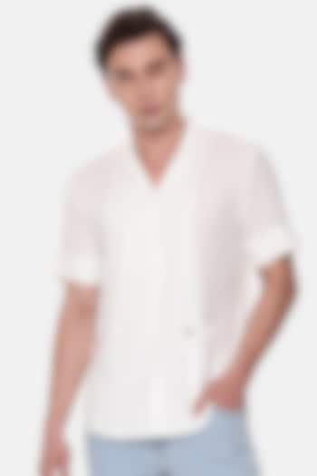 White Malai Cotton Party Wear Shirt by Mayank Modi at Pernia's Pop Up Shop