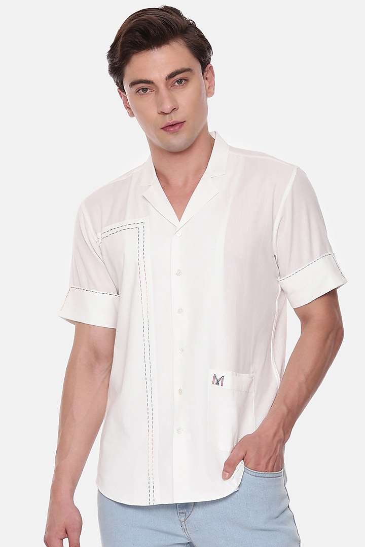 White Malai Cotton Party Wear Shirt by Mayank Modi at Pernia's Pop Up Shop