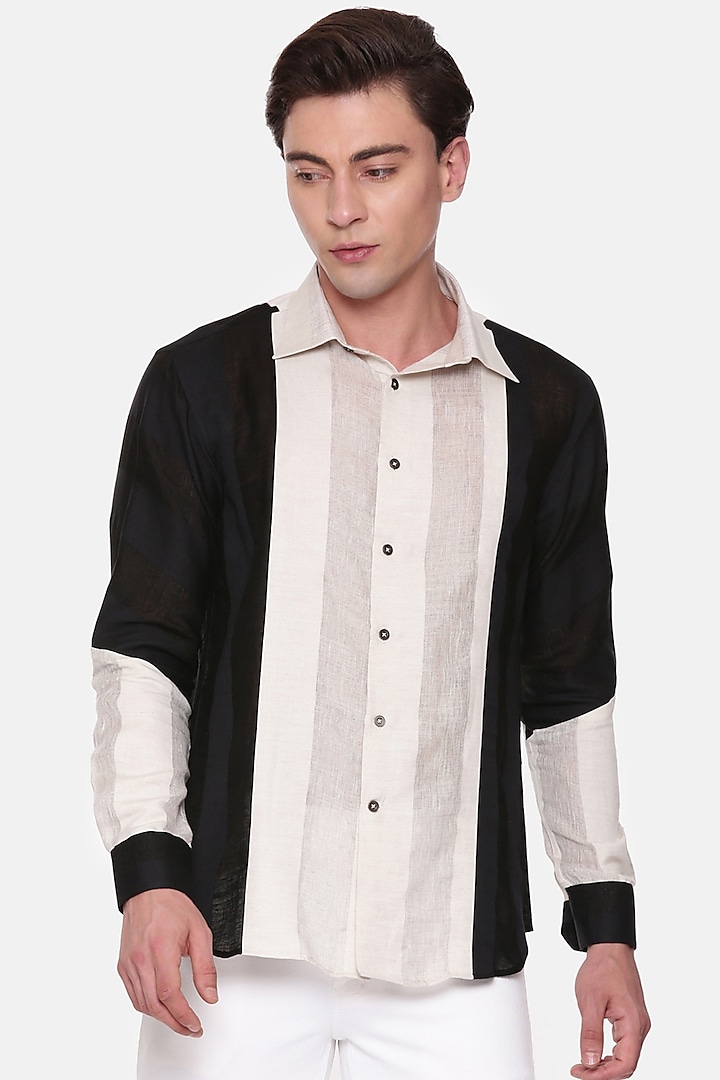 Black & Beige Linen Shirt by Mayank Modi at Pernia's Pop Up Shop