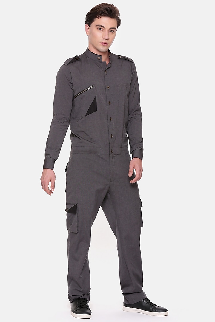 Grey Malai Cotton Jumpsuit by Mayank Modi