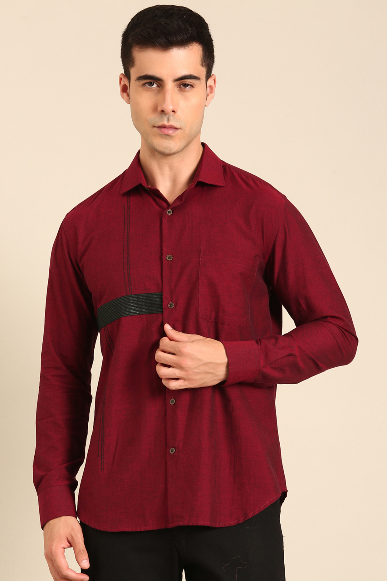 Maroon Malai Cotton Shirt by Mayank Modi