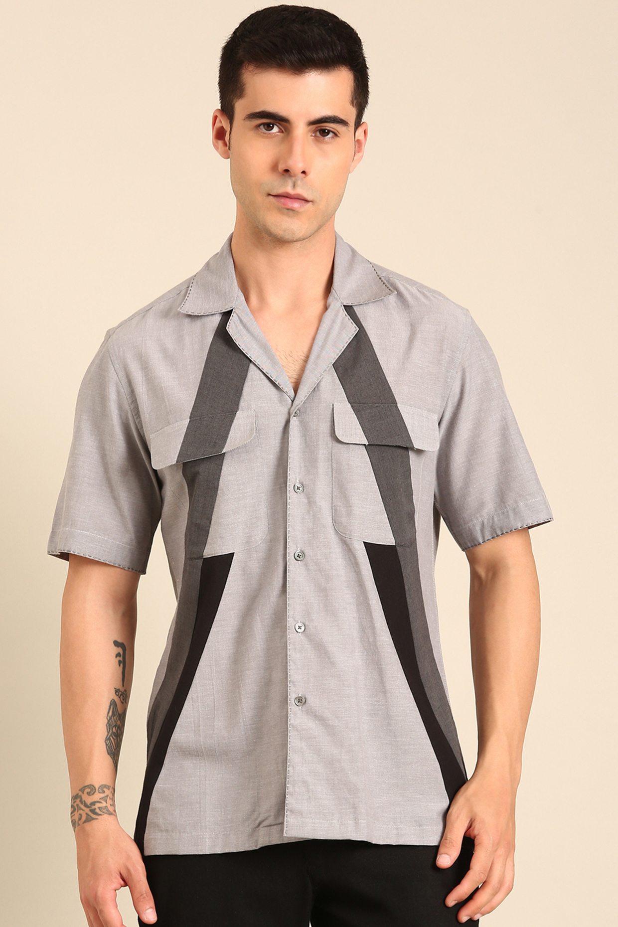 Grey-Black Malai Cotton Shirt by Mayank Modi
