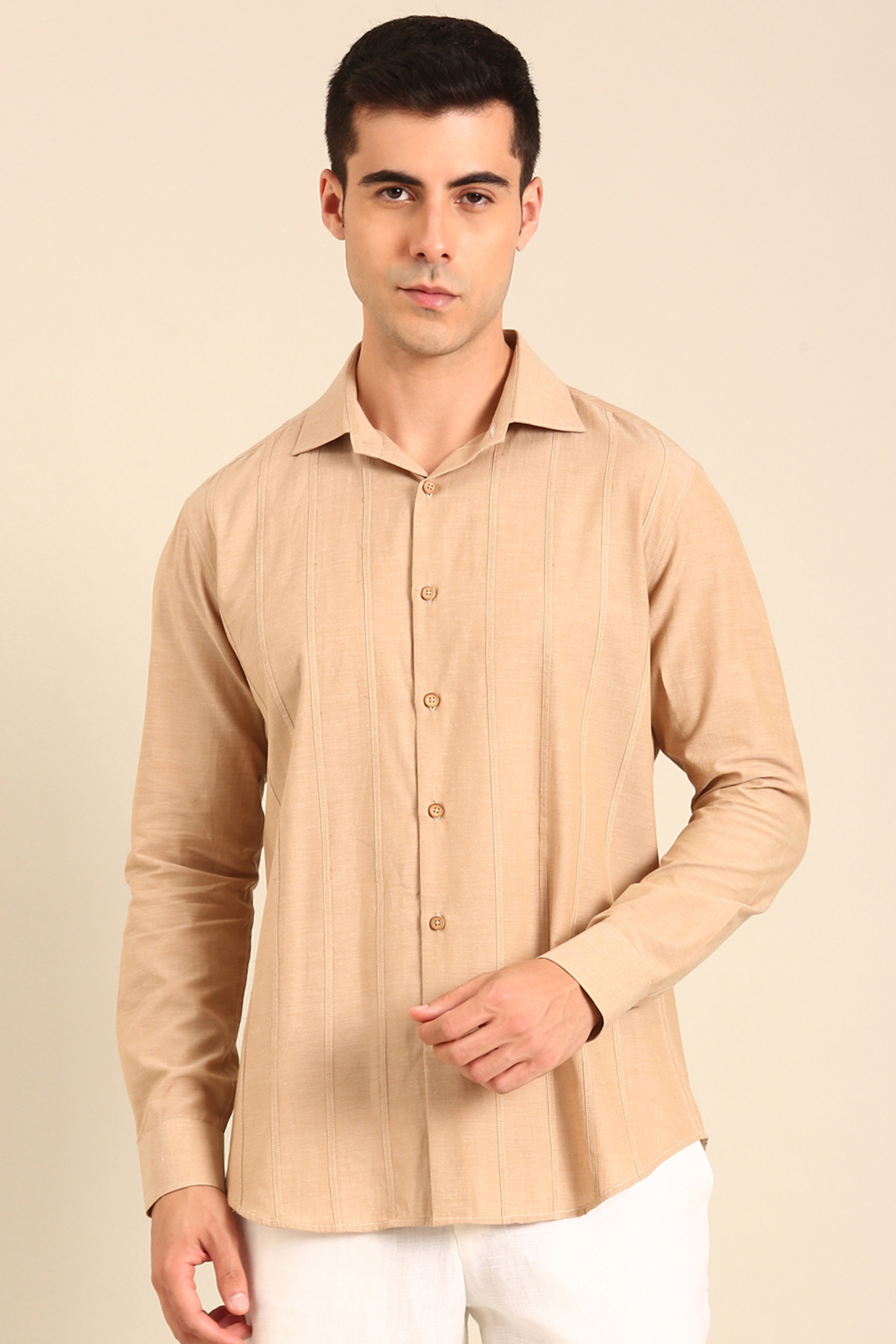 Beige Malai Cotton Shirt by Mayank Modi