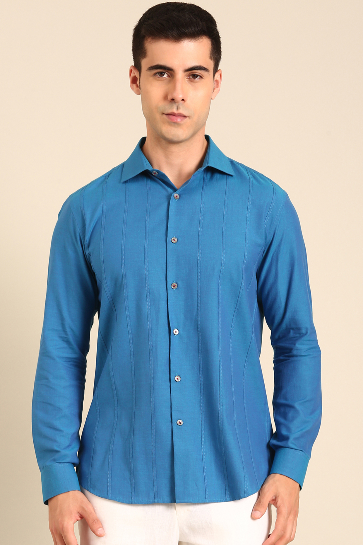 Blue Malai Cotton Shirt by Mayank Modi