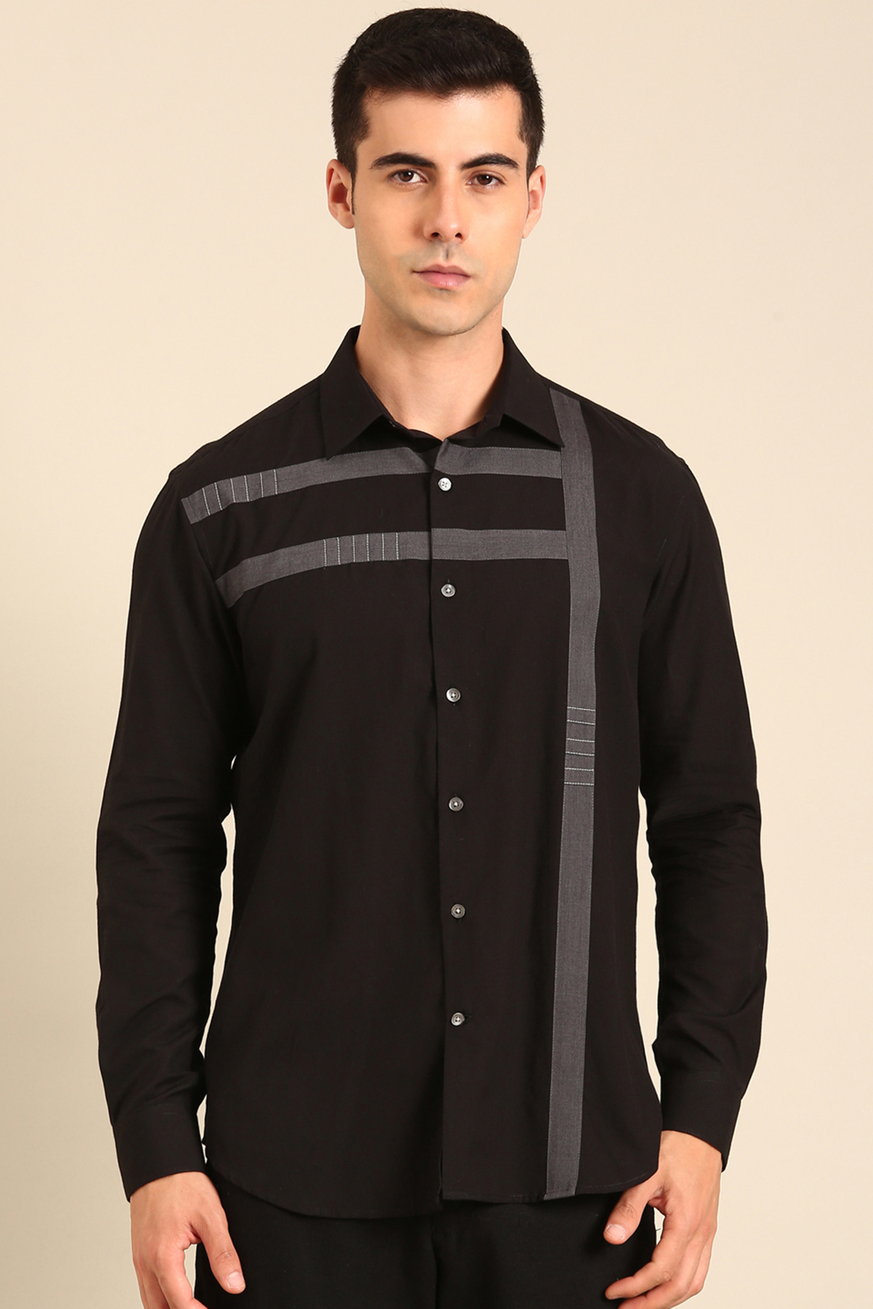 Black-Charcoal Malai Cotton Shirt by Mayank Modi