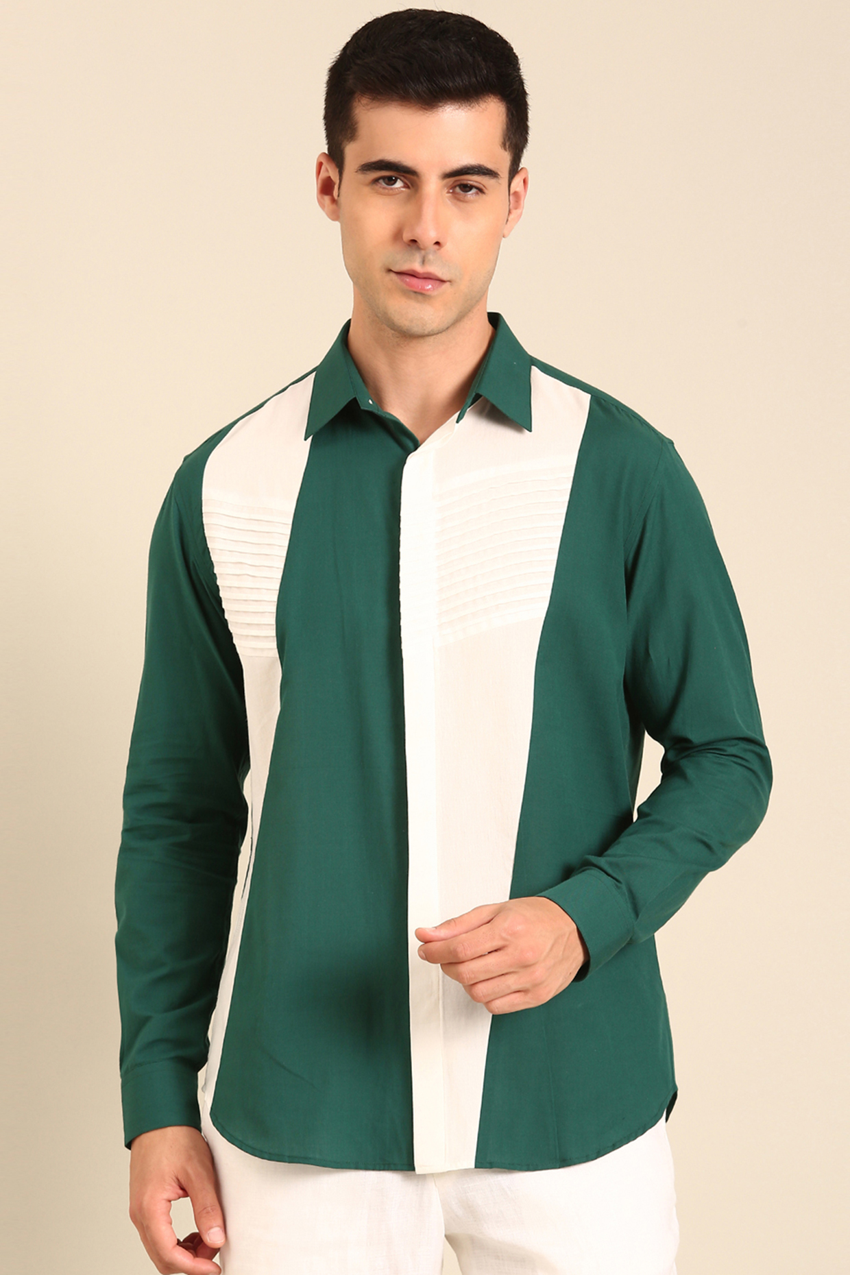 Teal-White Malai Cotton Shirt by Mayank Modi