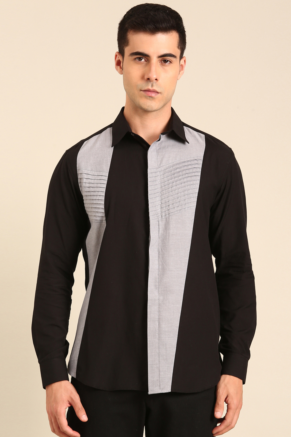 Black & Silver Malai Cotton Shirt by Mayank Modi