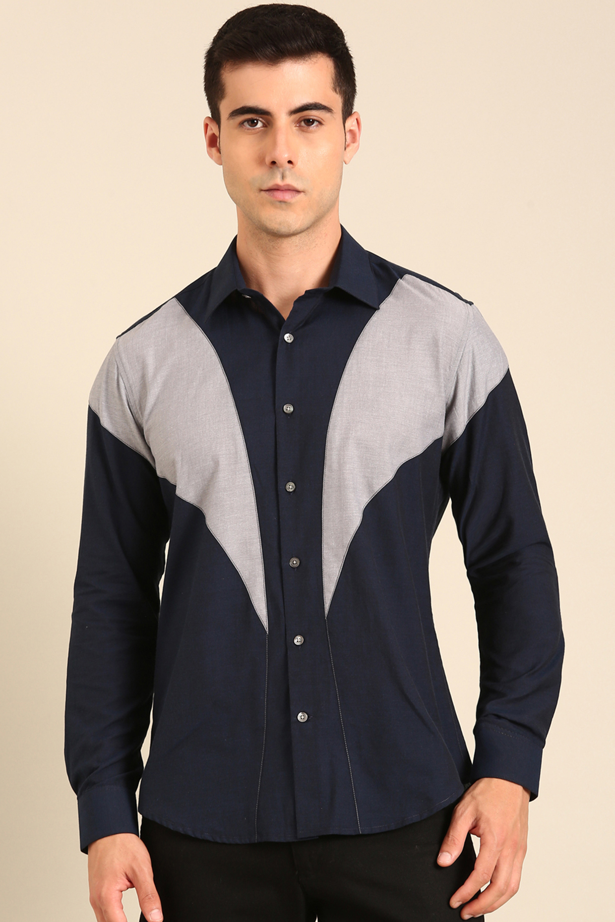Blue & Silver Malai Cotton Shirt by Mayank Modi