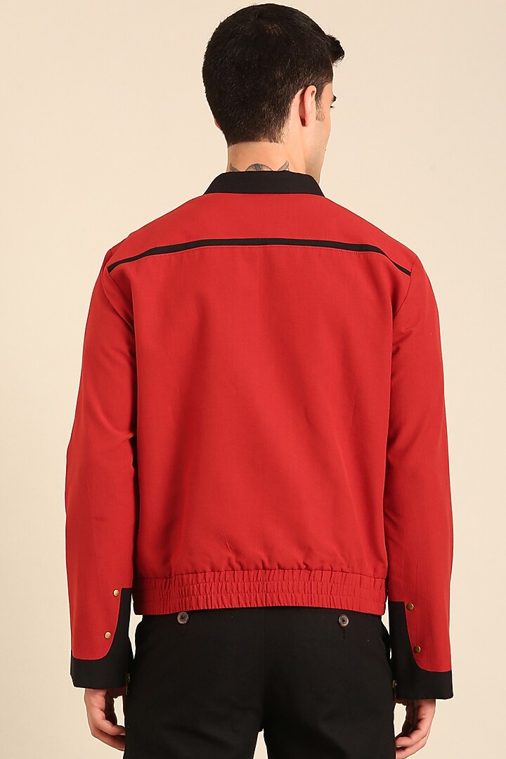 Red & Black Malai Cotton Bomber Jacket by Mayank Modi at Pernia's Pop Up Shop