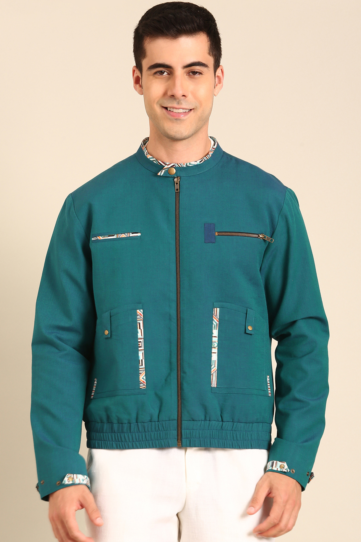 Blue Malai Cotton Bomber Jacket by Mayank Modi