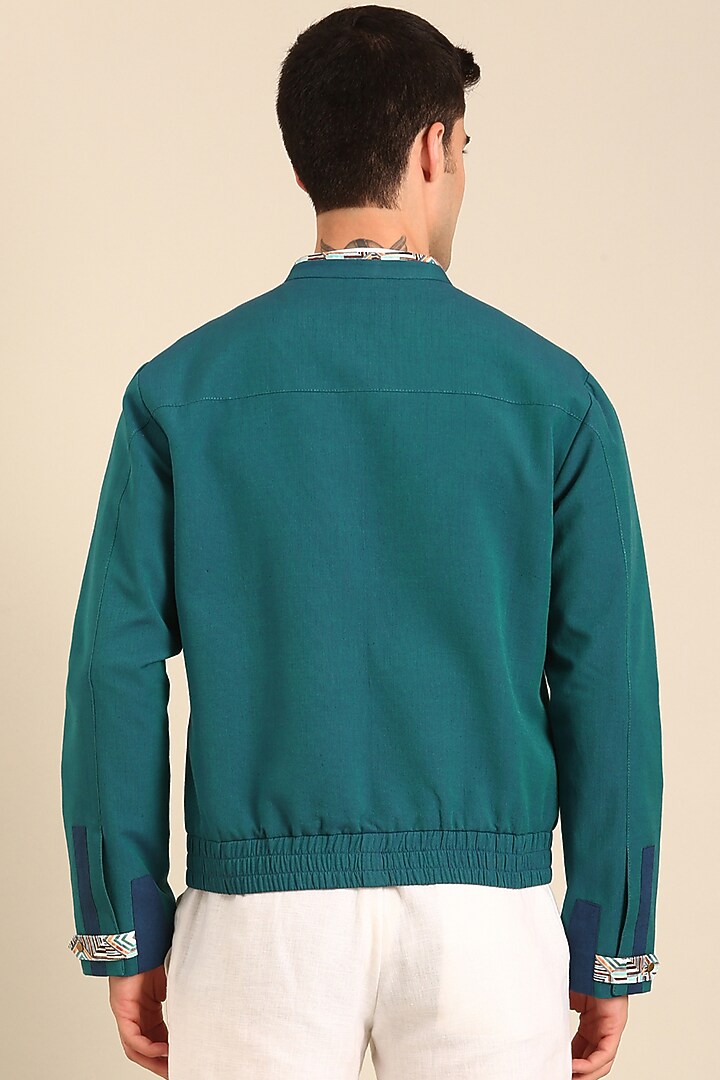 Blue Malai Cotton Bomber Jacket by Mayank Modi at Pernia's Pop Up Shop