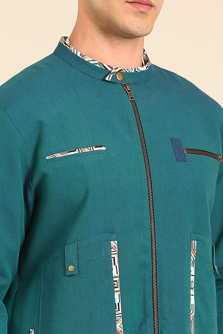 Blue Malai Cotton Bomber Jacket by Mayank Modi at Pernia's Pop Up Shop