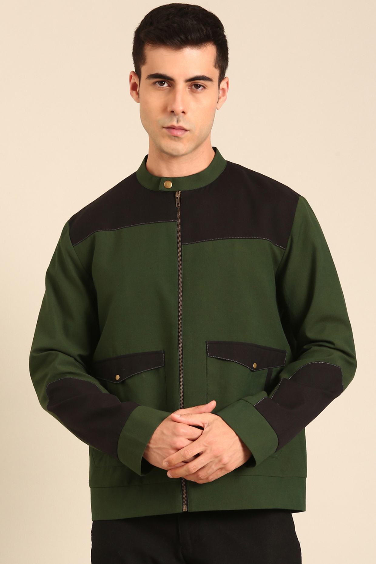 Green Malai Cotton Bomber Jacket by Mayank Modi