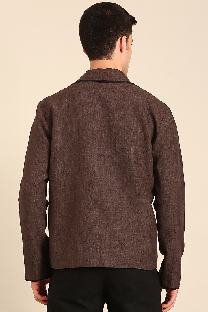 Brown Linen Bomber Jacket by Mayank Modi at Pernia's Pop Up Shop