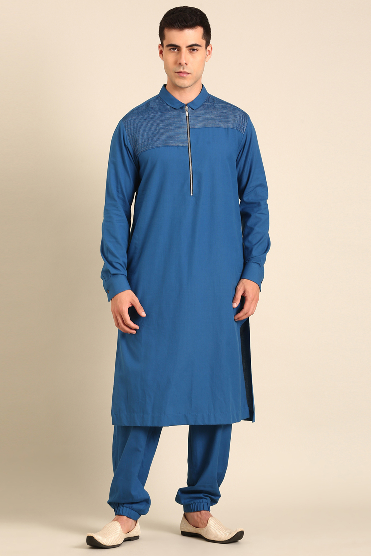 Blue Malai Cotton Kurta Set by Mayank Modi