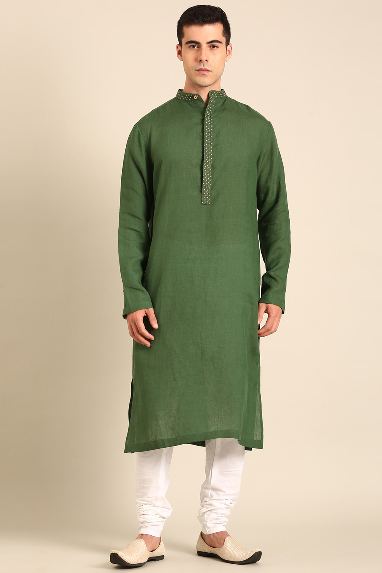 Green Linen Kurta Set by Mayank Modi