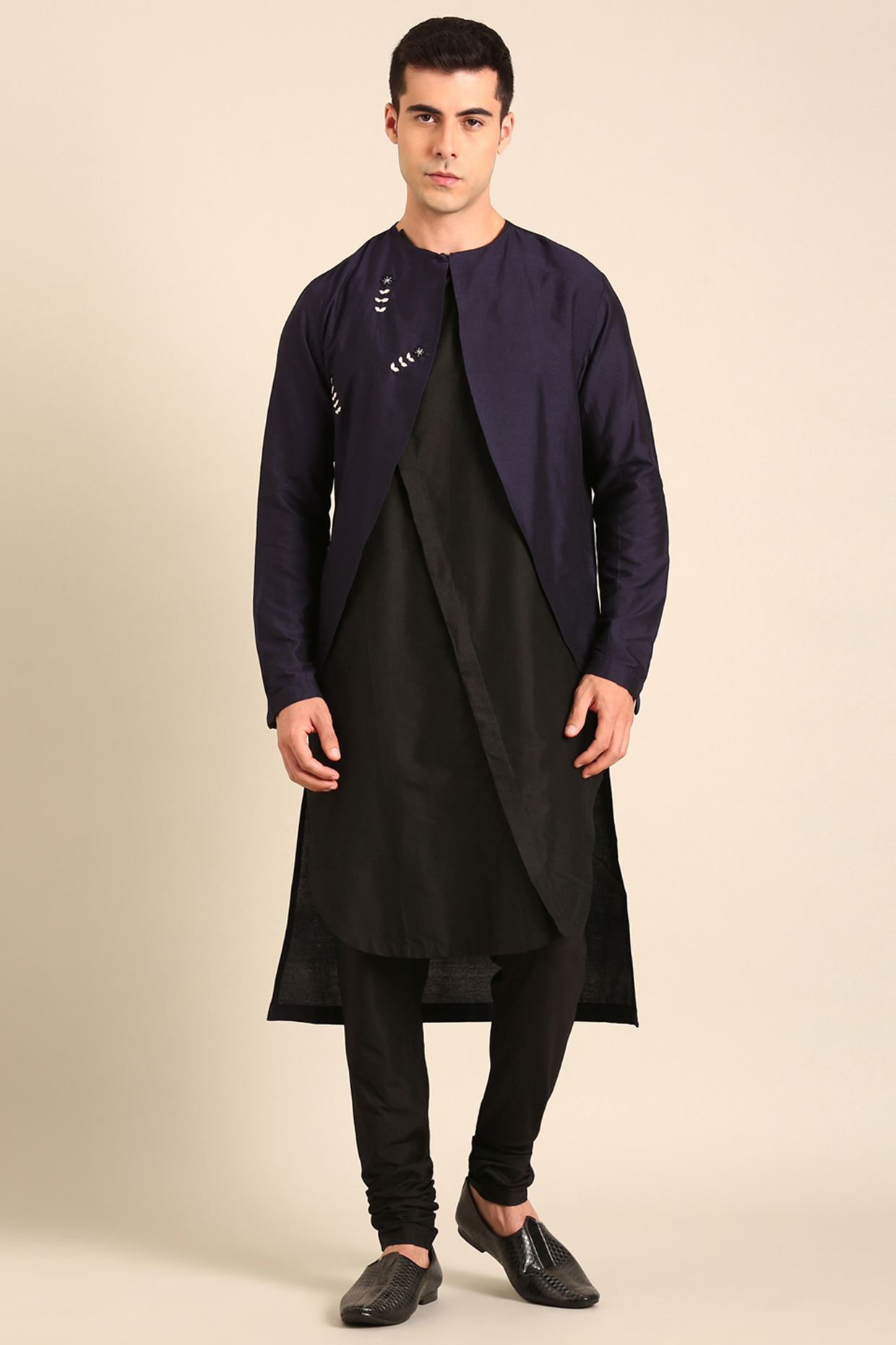 Blue & Black Silk Kurta Set by Mayank Modi
