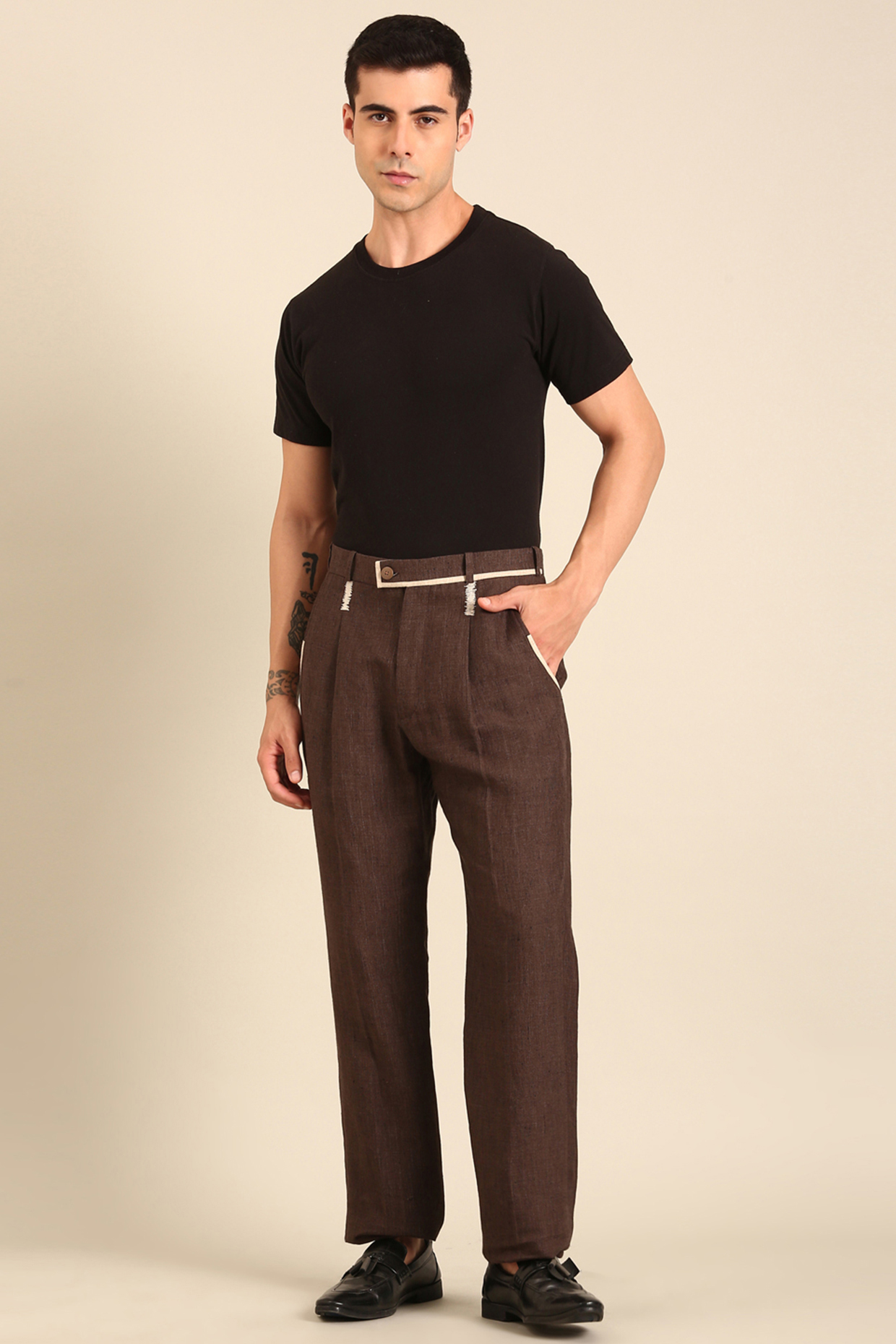 Brown Linen Trouser by Mayank Modi