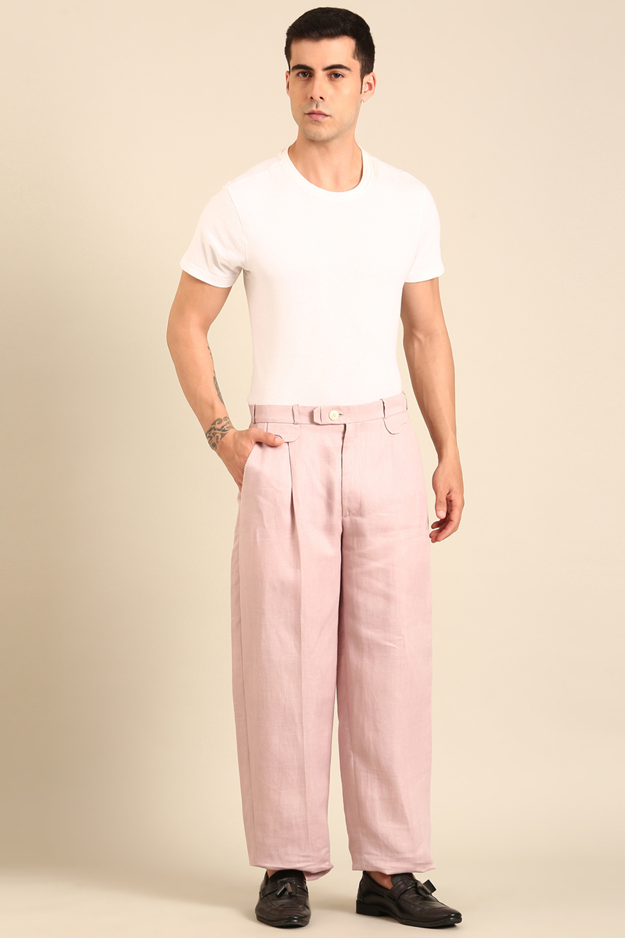 Mauve Linen Silk Trouser by Mayank Modi