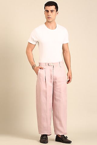 Mauve Linen Silk Trouser by Mayank Modi