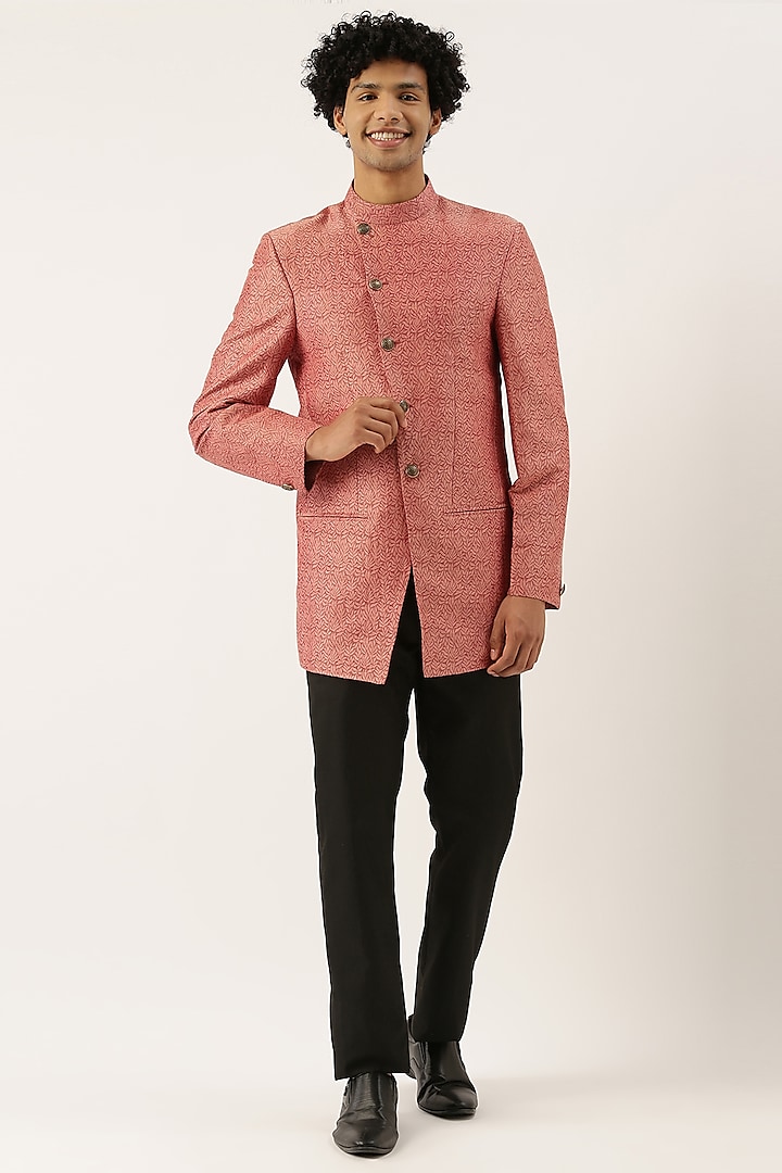 Red Silk Jacquard Wedding Bandhgala Jacket by Mayank Modi at Pernia's Pop Up Shop