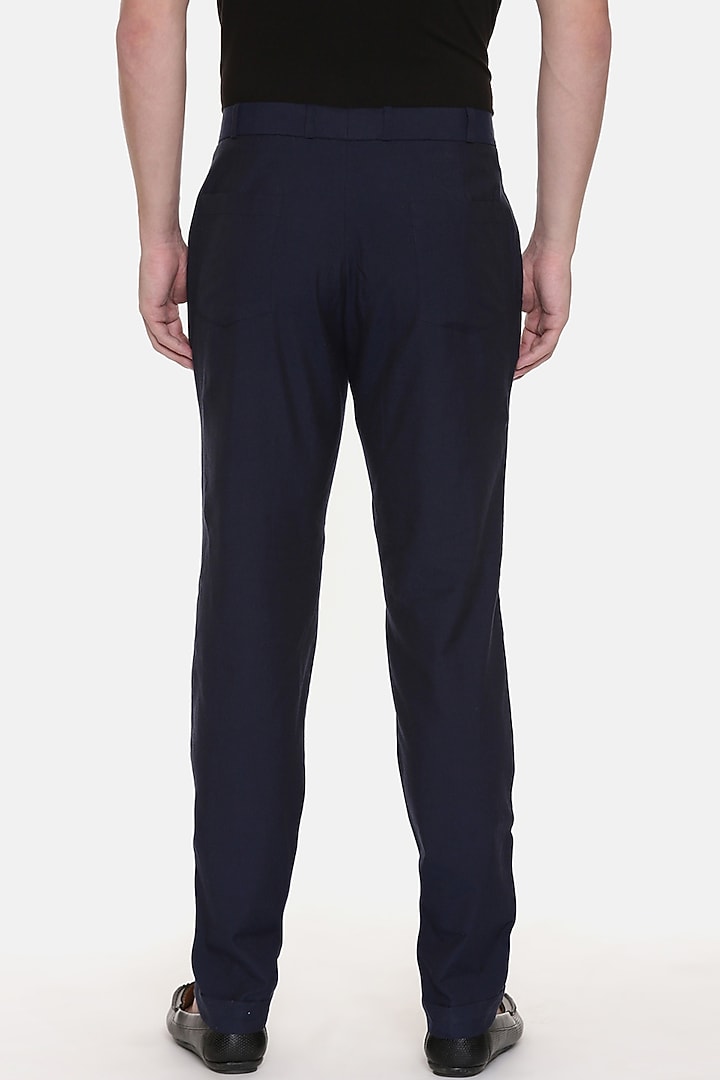 Blue Cotton Tape Detailed Pants by Mayank Modi at Pernia's Pop Up Shop