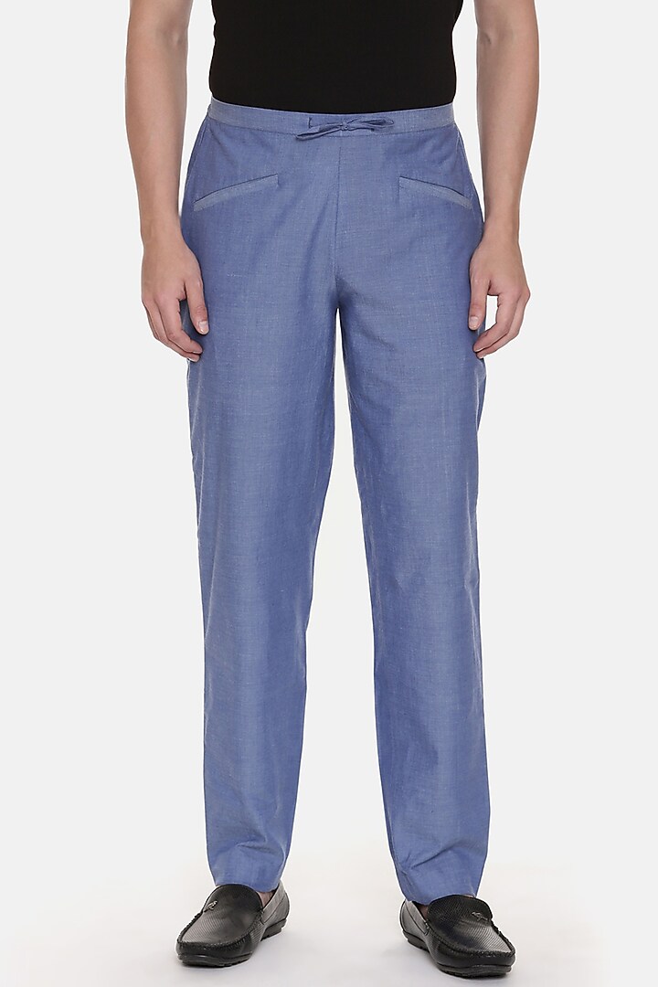 Blue Soft Cotton Pants by Mayank Modi at Pernia's Pop Up Shop