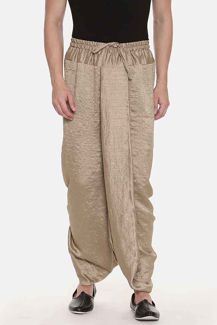 Gold Slub Silk Dhoti Pants by Mayank Modi at Pernia's Pop Up Shop