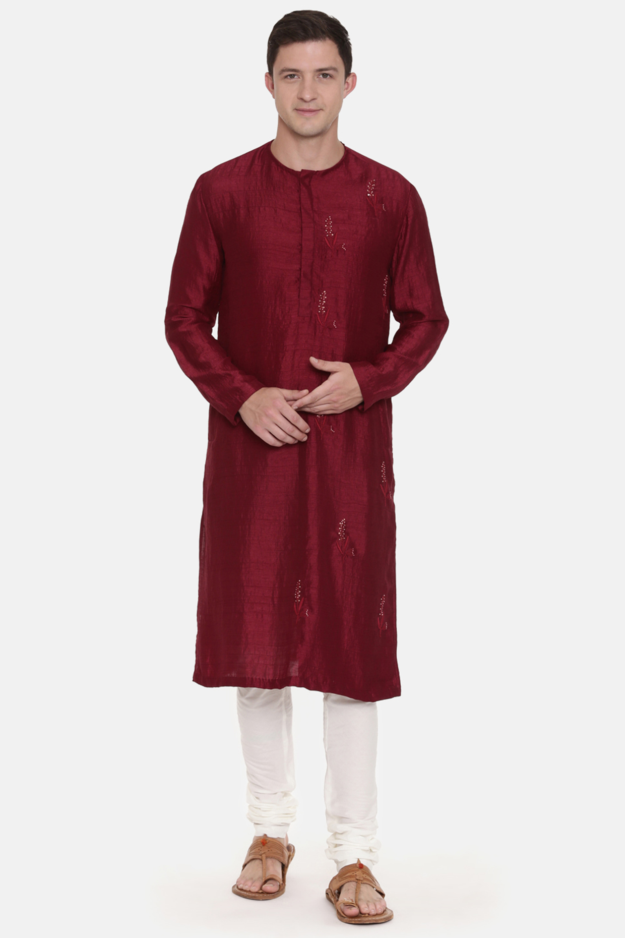 Wine Embroidered Kurta Set by Mayank Modi at Pernia's Pop Up Shop