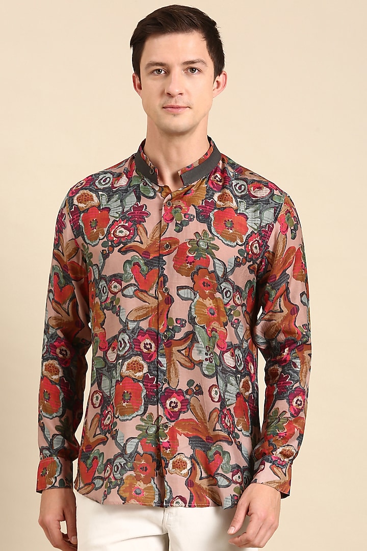 Multi-Colored Muslin Printed Party Wear Shirt by Mayank Modi at Pernia's Pop Up Shop