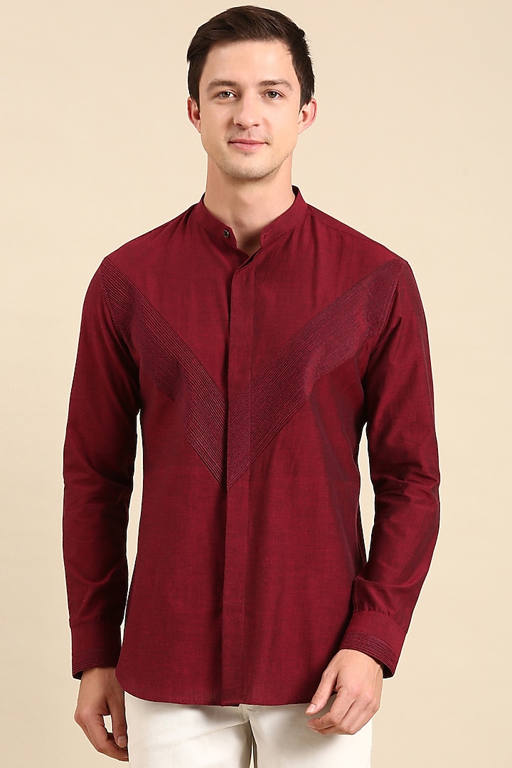 Maroon Malai Cotton Shirt by Mayank Modi