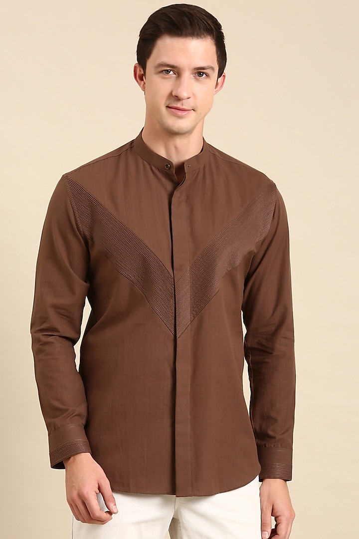 Brown Malai Cotton Shirt by Mayank Modi