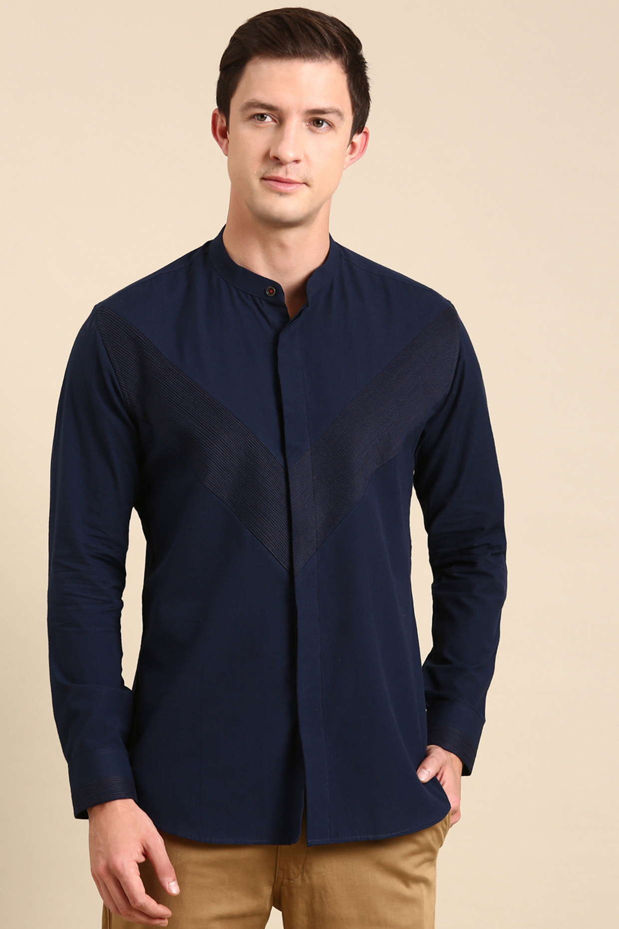 Navy Blue Malai Cotton Shirt by Mayank Modi
