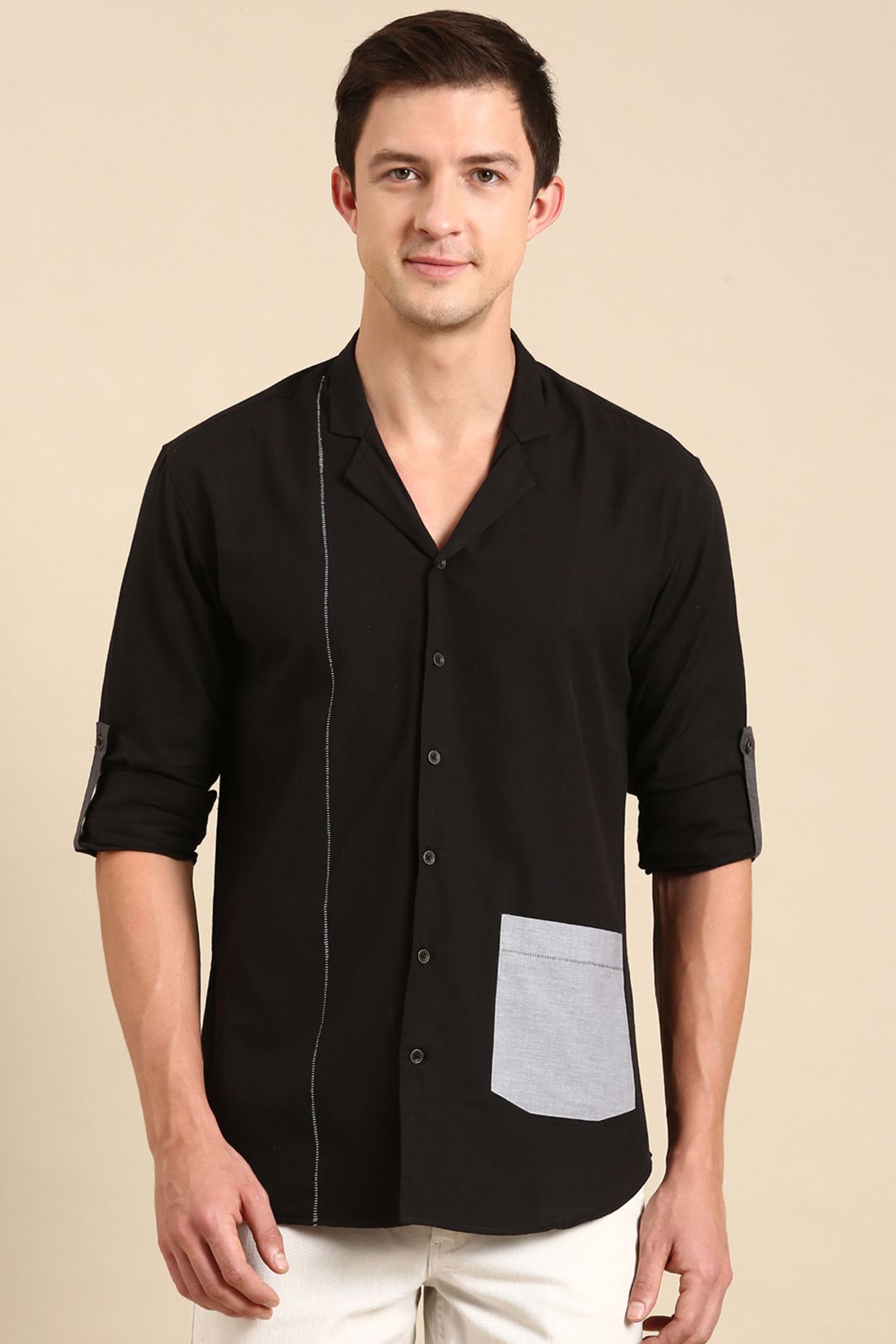 Black Malai Cotton Shirt by Mayank Modi