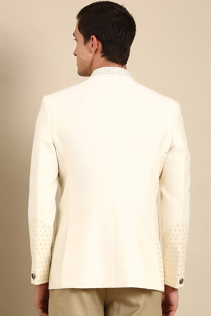 Ivory Silk Banarasi Wedding Bandhgala Jacket by Mayank Modi at Pernia's Pop Up Shop