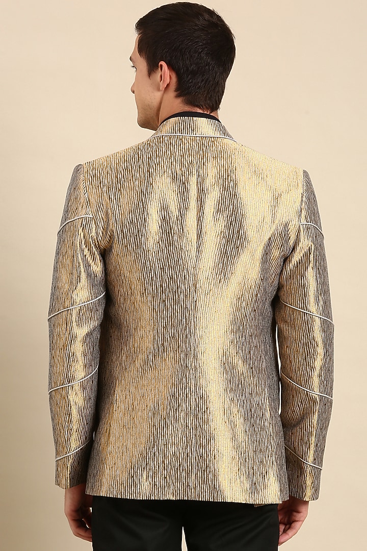 Gold Silk Jacquard Blazer by Mayank Modi at Pernia's Pop Up Shop