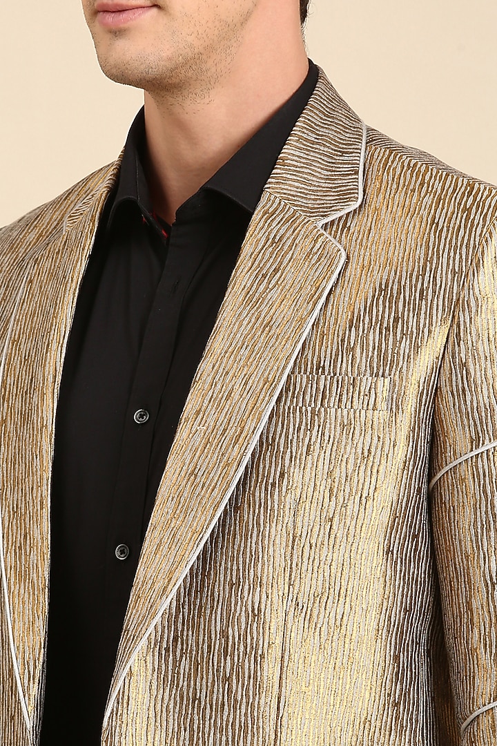 Gold Silk Jacquard Blazer by Mayank Modi at Pernia's Pop Up Shop