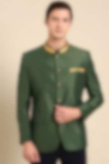 Bottle Green Kota Chanderi Bandhgala Jacket by Mayank Modi