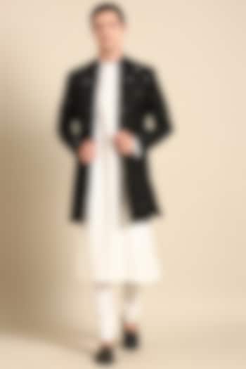 Black Silk Slub Indo Western Jacket by Mayank Modi at Pernia's Pop Up Shop