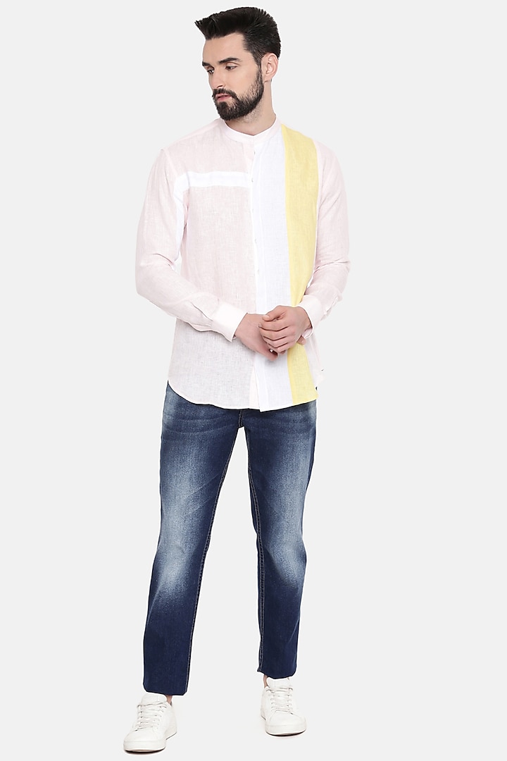 White & Yellow Linen Shirt by Mayank Modi