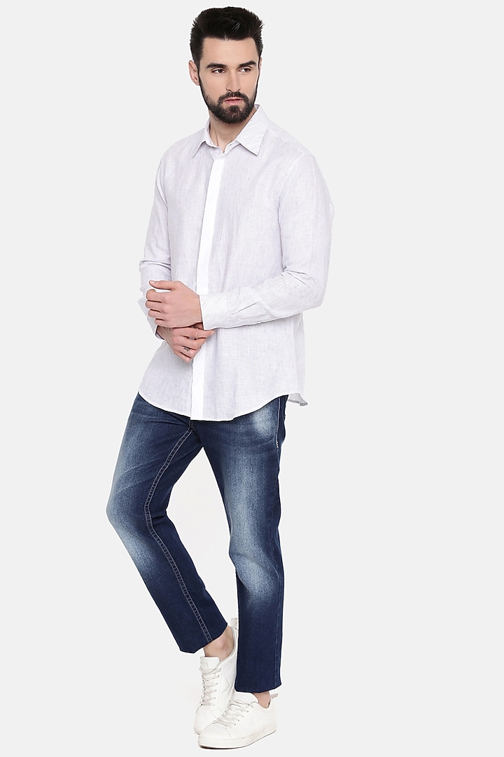 White Party Wear Shirt In Linen by Mayank Modi at Pernia's Pop Up Shop