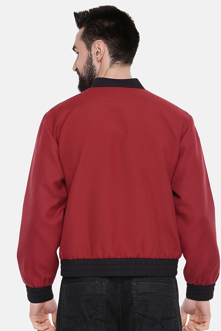 Red Embroidered Bomber Jacket by Mayank Modi at Pernia's Pop Up Shop