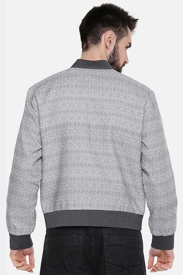 Grey Linen Bomber Jacket by Mayank Modi at Pernia's Pop Up Shop
