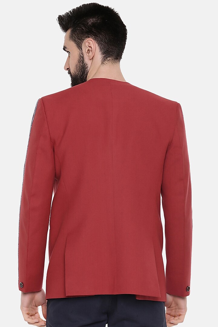 Red Cotton & Linen Blazer by Mayank Modi