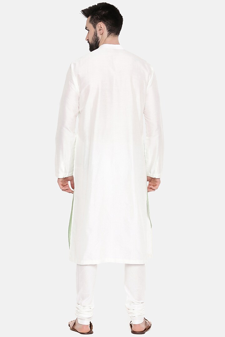 Ivory & Pastel Green Hand Embroidered Kurta Set by Mayank Modi at Pernia's Pop Up Shop