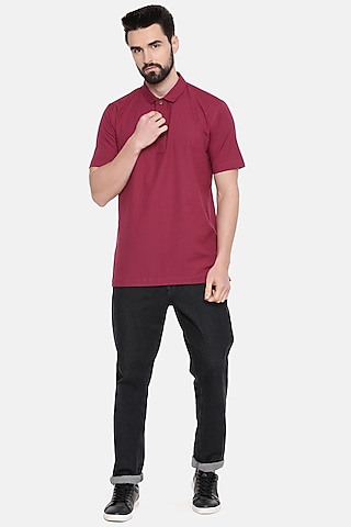 Wine Malai Cotton Short Kurta by Mayank Modi