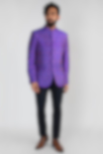 Purple Ikat Bandhgala Jacket by Mayank Modi