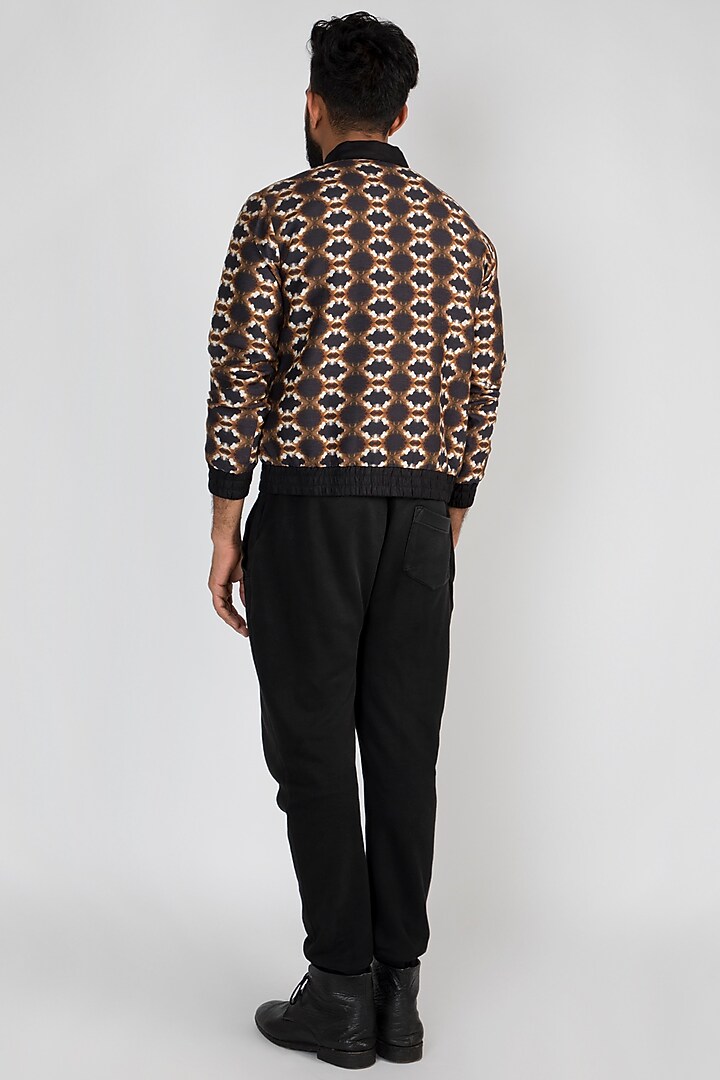 Brown Printed Bomber Jacket by Mayank Modi at Pernia's Pop Up Shop