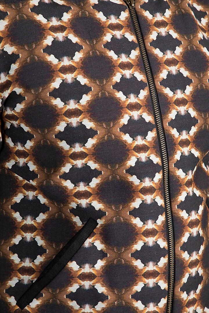 Brown Printed Bomber Jacket by Mayank Modi at Pernia's Pop Up Shop
