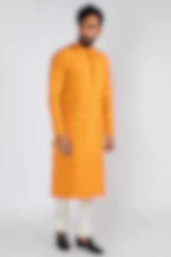 Yellow Silk Ikat Kurta Set by Mayank Modi